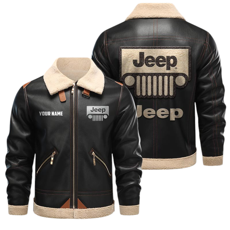 Jeep PU Leather Fleece Lining Bomber Jacket Winter Coat Custom Name Jeep PU Leather Fleece Lining Bomber Jacket Winter Coat Custom Name