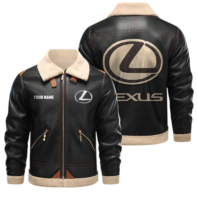 LEXUS PU Leather Fleece Lining Bomber Jacket Winter Coat Custom Name LEXUS PU Leather Fleece Lining Bomber Jacket Winter Coat Custom Name