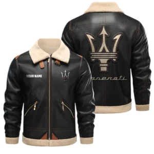 Maserati PU Leather Fleece Lining Bomber Jacket Winter Coat Custom Name