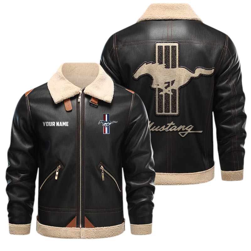 Mustang PU Leather Fleece Lining Bomber Jacket Winter Coat Custom Name Mustang PU Leather Fleece Lining Bomber Jacket Winter Coat Custom Name