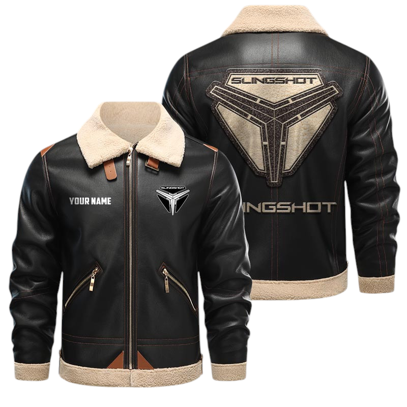 Slingshot PU Leather Fleece Lining Bomber Jacket Winter Coat Custom Name Slingshot PU Leather Fleece Lining Bomber Jacket Winter Coat Custom Name