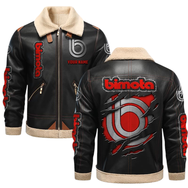 Bimota PU Leather Fleece Lining Bomber Jacket Winter Coat Custom Text Bimota PU Leather Fleece Lining Bomber Jacket Winter Coat Custom Text