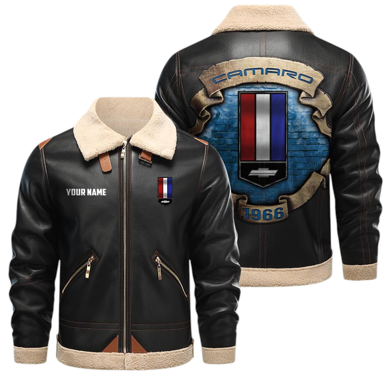 Chevrolet Camaro PU Leather Fleece Lining Bomber Jacket Winter Coat Custom Text Chevrolet Camaro PU Leather Fleece Lining Bomber Jacket Winter Coat Custom Text