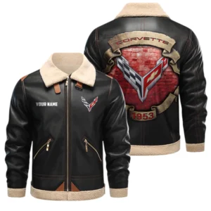 Corvette PU Leather Fleece Lining Bomber Jacket Winter Coat Custom Text