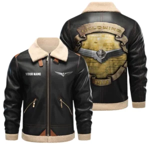 Honda Gold Wing PU Leather Fleece Lining Bomber Jacket Winter Coat Custom Text
