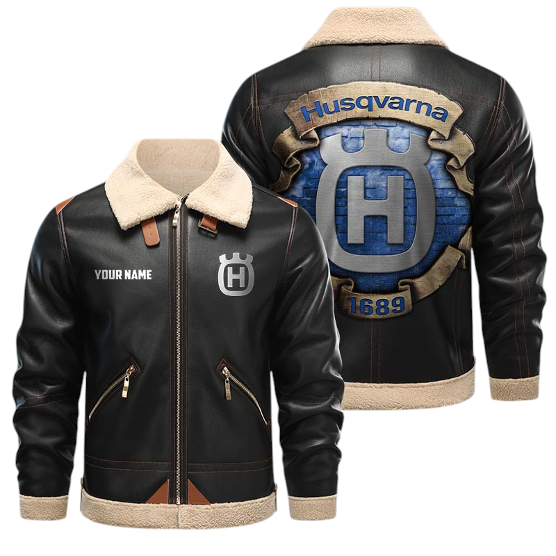 Husqvarna Motorcycles PU Leather Fleece Lining Bomber Jacket Winter Coat Custom Text Husqvarna Motorcycles PU Leather Fleece Lining Bomber Jacket Winter Coat Custom Text