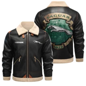 Jaguar PU Leather Fleece Lining Bomber Jacket Winter Coat Custom Text
