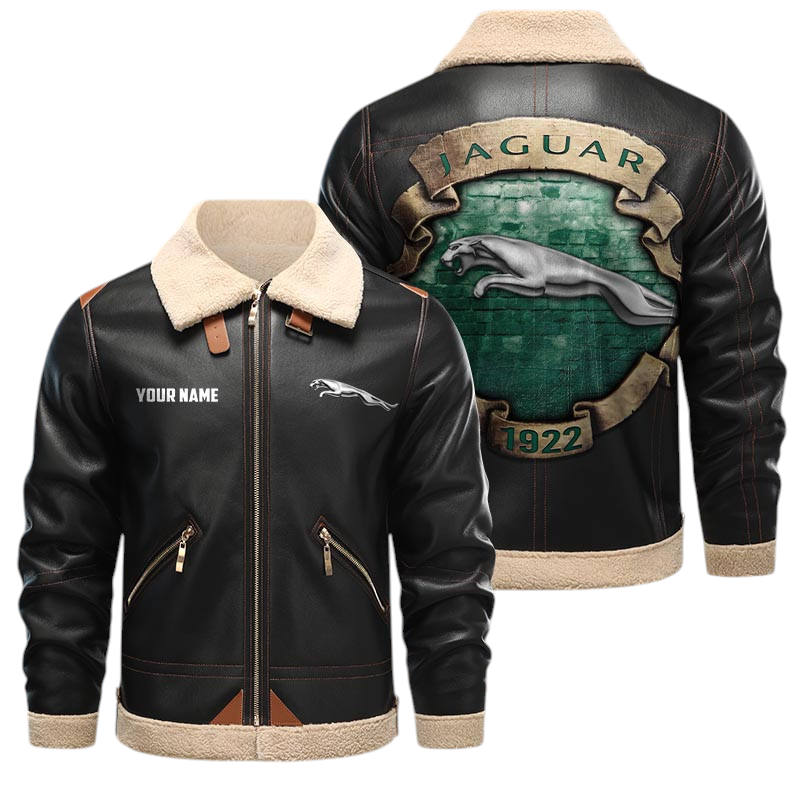 Jaguar PU Leather Fleece Lining Bomber Jacket Winter Coat Custom Text Jaguar PU Leather Fleece Lining Bomber Jacket Winter Coat Custom Text