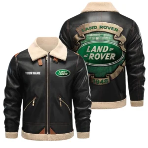 Land Rover PU Leather Fleece Lining Bomber Jacket Winter Coat Custom Text