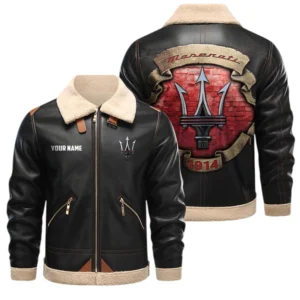 Maserati PU Leather Fleece Lining Bomber Jacket Winter Coat Custom Text