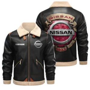 Nissan PU Leather Fleece Lining Bomber Jacket Winter Coat Custom Text
