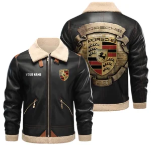 Porsche PU Leather Fleece Lining Bomber Jacket Winter Coat Custom Text