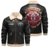 Toyota PU Leather Fleece Lining Bomber Jacket Winter Coat Custom Text