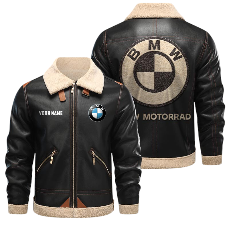 BMW M Motorsport Racing PU Leather Fleece Lining Bomber Jacket Winter Coat Personalized Name BMW M Motorsport Racing PU Leather Fleece Lining Bomber Jacket Winter Coat Personalized Name