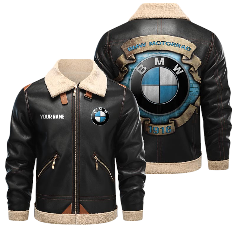 BMW M Motorsport Racing PU Leather Fleece Lining Bomber Jacket Winter Coat Personalized Text BMW M Motorsport Racing PU Leather Fleece Lining Bomber Jacket Winter Coat Personalized Text